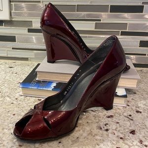 Stuart Weitzman Patten Wedges Open Toe Burgundy